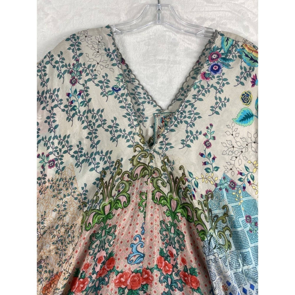Johnny Was 100% Washable Silk Kimono Sz L Artsy Resort Cover Up Luxe Bohemian - Picture 4 of 14